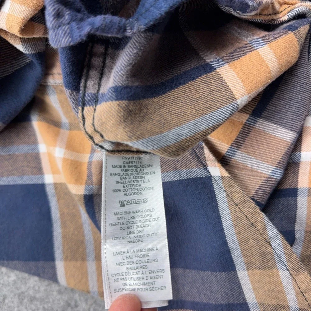True Religion Shirt Mens Large Blue Tan Plaid Flannel Shacket Logo‎ Flap Pockets